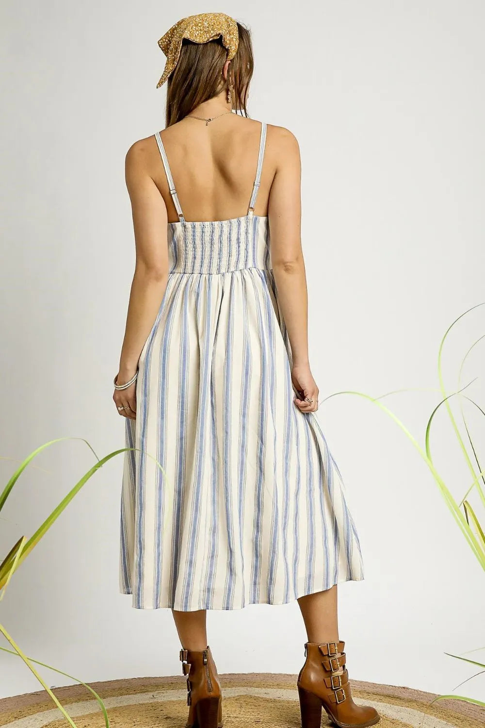 Umgee Striped Colorful Embroidered Trim Cami Dress